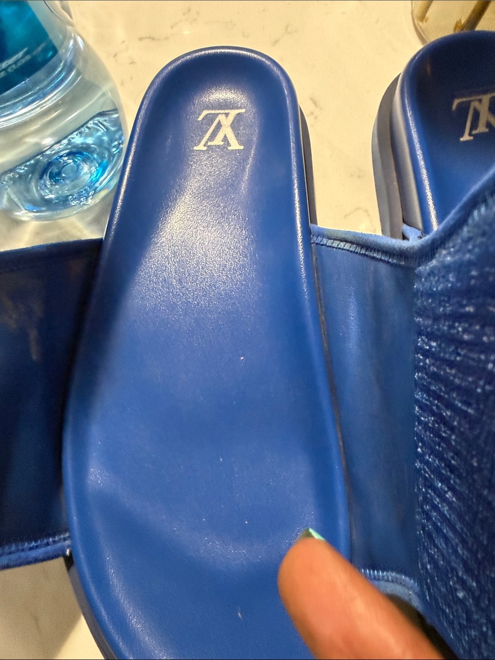 Louis Vuitton Cobalt Blue Embossed Monogram Slide Sandals - Picture 10 of 16